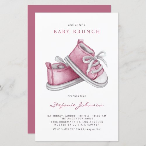 Pink Baby Shoes Its a Girl Baby Brunch Invitation