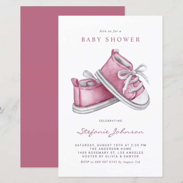 Pink Baby Shoes It's a Girl Baby Shower Invitation (Front/Back)