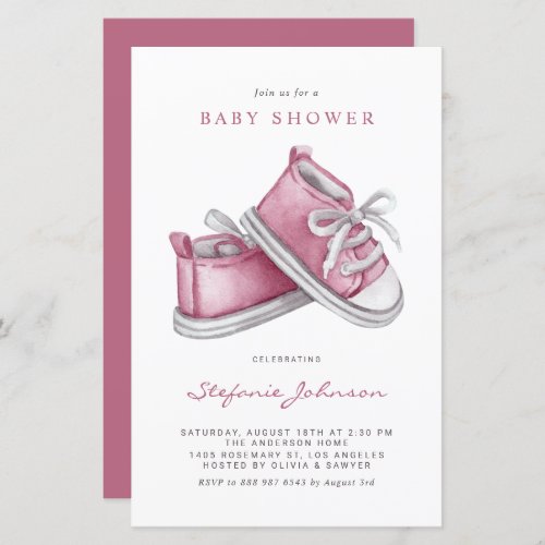 Pink Baby Shoes Its a Girl Baby Shower Invitation
