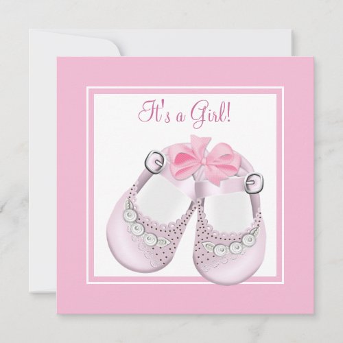 Pink Baby Shoes Pink Baby Girl Shower Invitation