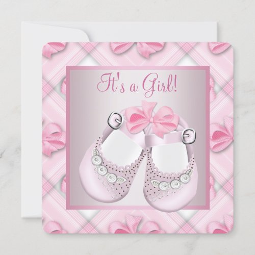 Pink Baby Shoes Pink Baby Girl Shower Invitation