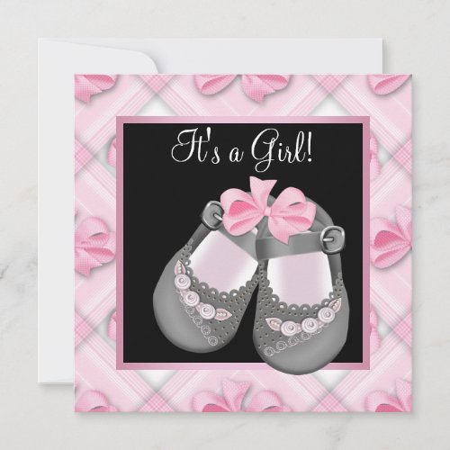 Pink Baby Shoes Pink Black Baby Girl Shower Invitation