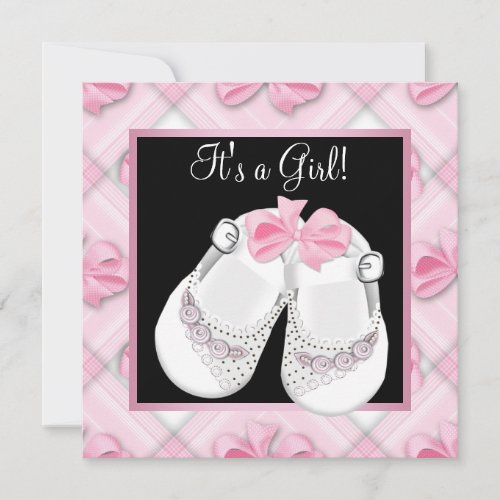 Pink Baby Shoes Pink Black Baby Girl Shower Invitation