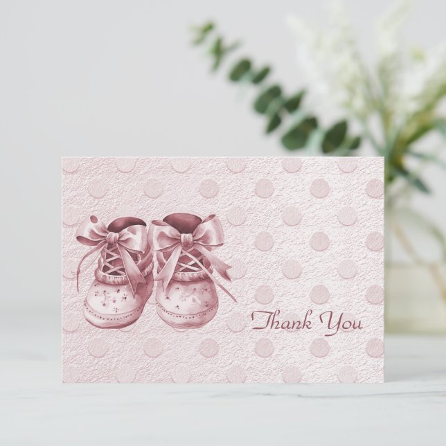 Pink Baby Shoes Thank You Card (Standing Front)