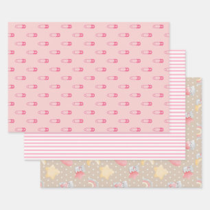 Pink Baby Shower Assortment Wrapping Paper Sheets