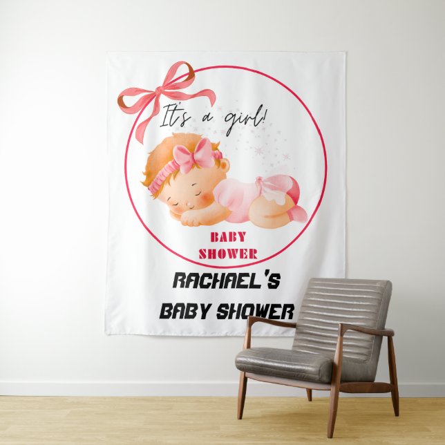 Pink Baby Shower, Baby Girl Party Backdrop (In Situ)