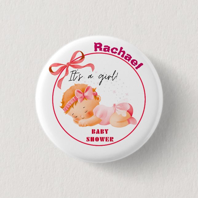 Pink Baby Shower, Baby Girl Shower Button (Front)