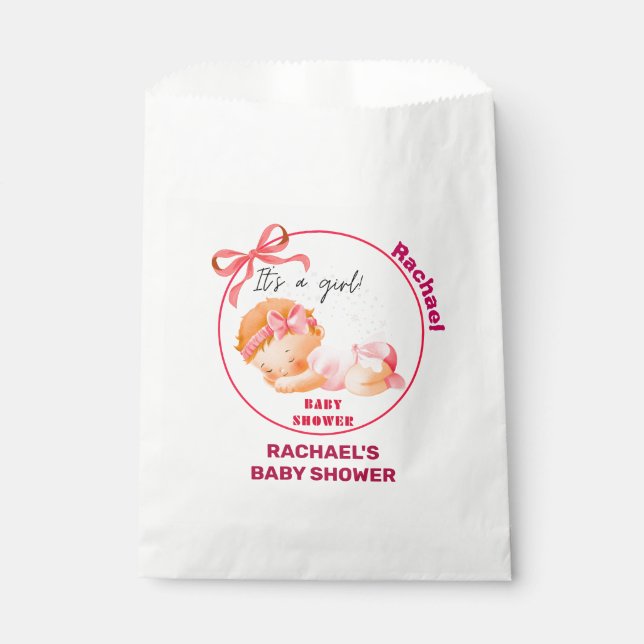 Pink Baby Shower, Baby Girl Shower Favor Bag (Front)