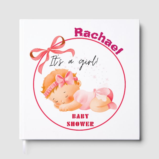 Pink Baby Shower, Baby Girl Shower Guest Book (Front)