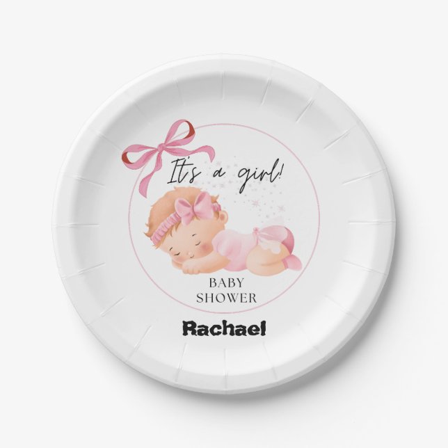 Pink Baby Shower, Baby Girl Shower Paper Plates (Front)
