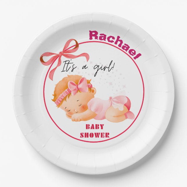 Pink Baby Shower, Baby Girl Shower Paper Plates (Front)