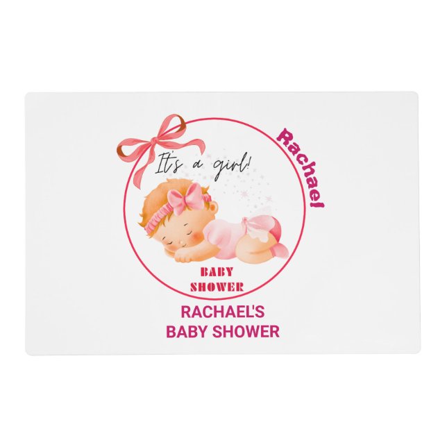 Pink Baby Shower, Baby Girl Shower Placemat (Front)