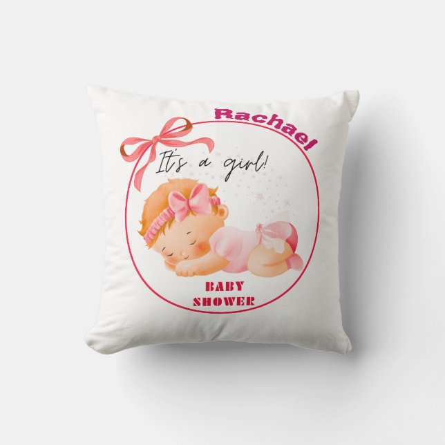 Pink Baby Shower, Baby Girl Shower Throw Pillow (Front)