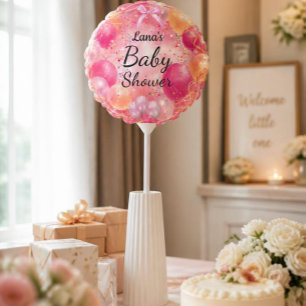 Pink Baby Shower Balloon Elegant Bow & Confetti