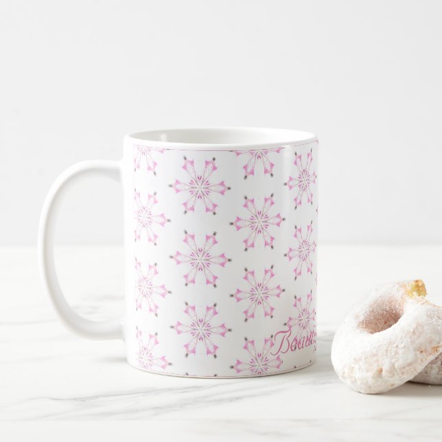 Pink Baby Shower Beautiful Baby Girl FlowerPattern Coffee Mug (With Donut)