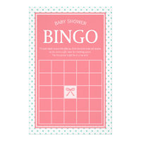Pink Baby Shower Bingo Polka Dots and Ribbon Stationery