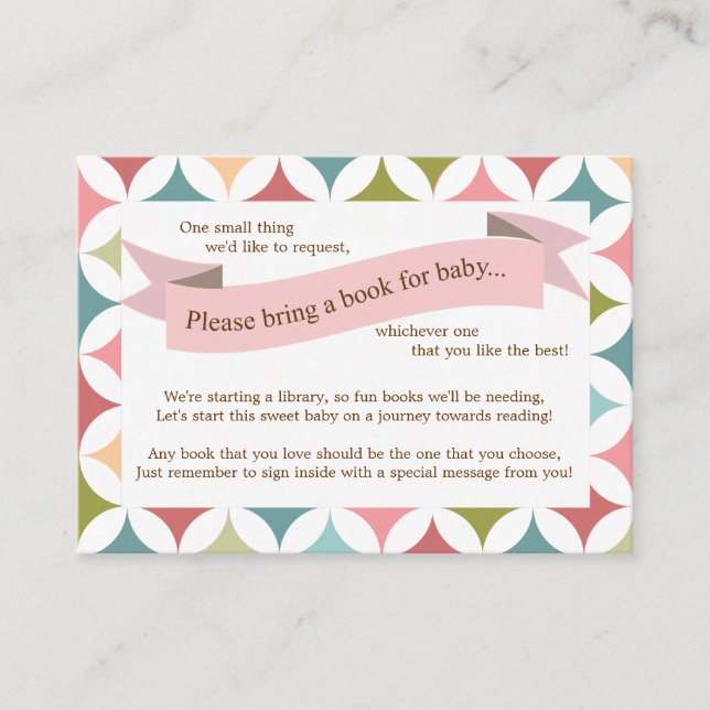 Pink Baby Shower Book Insert Request Card for Girl (Front)