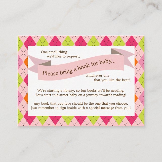 Pink Baby Shower Book Insert Request Card for Girl (Front)