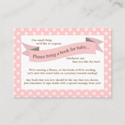Customizable Pink Baby Shower Book Insert Request Card for Girl Business Card