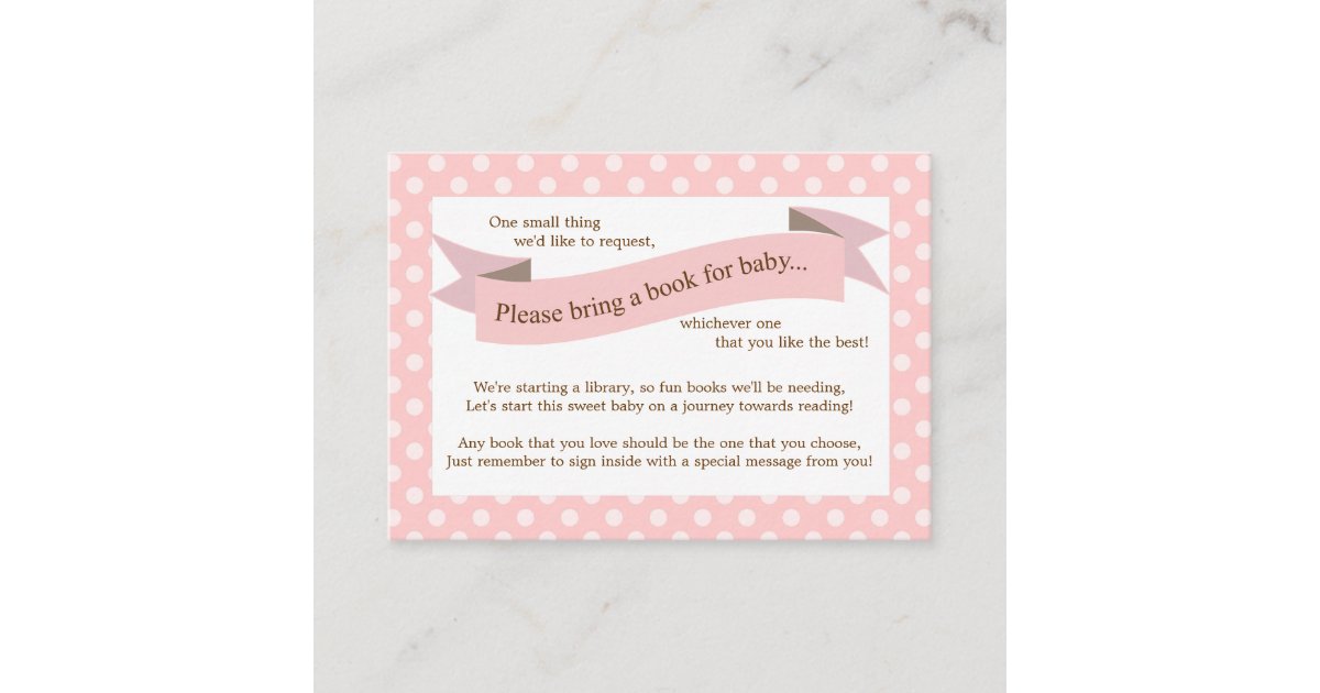 Pink Baby Shower Book Insert Request Card For Girl Zazzle Com