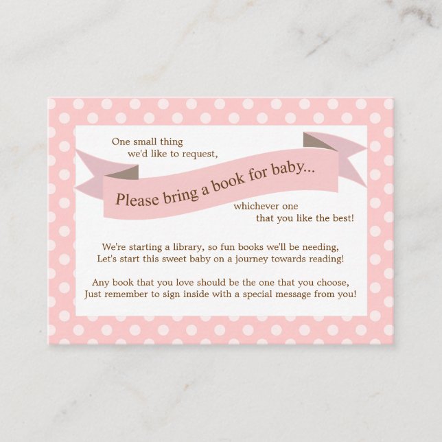 Pink Baby Shower Book Insert Request Card for Girl (Front)