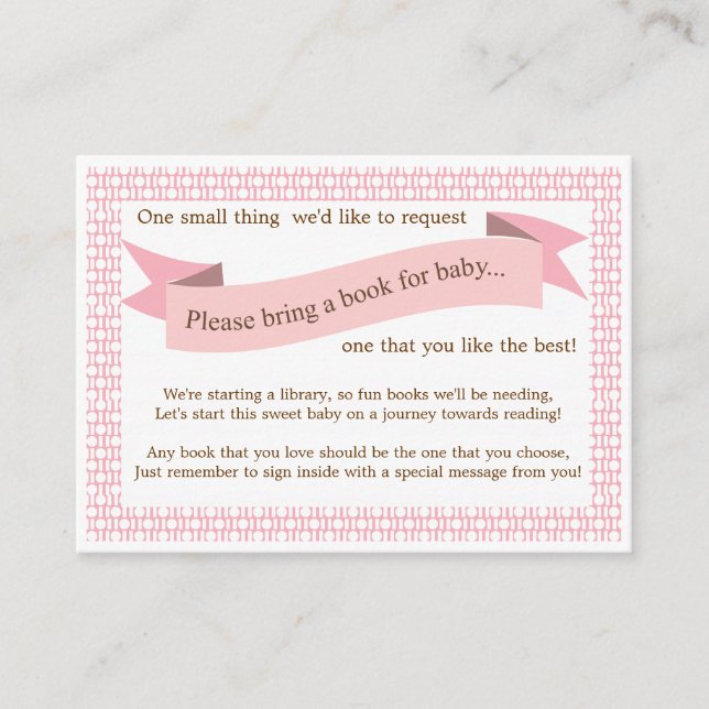 Pink Baby Shower Book Insert Request Card for Girl (Front)