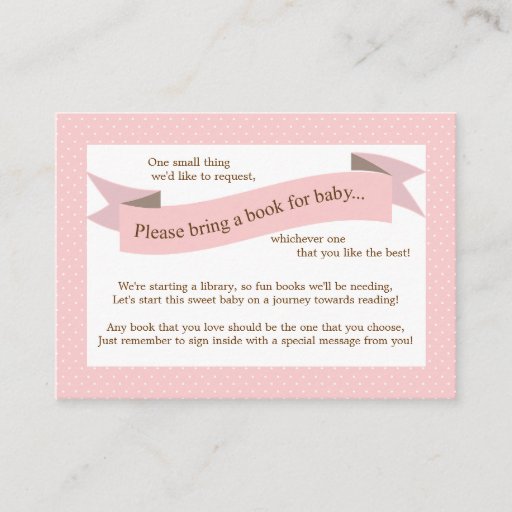 Customizable Pink Baby Shower Book Insert Request Card for Girl Business Card Templates