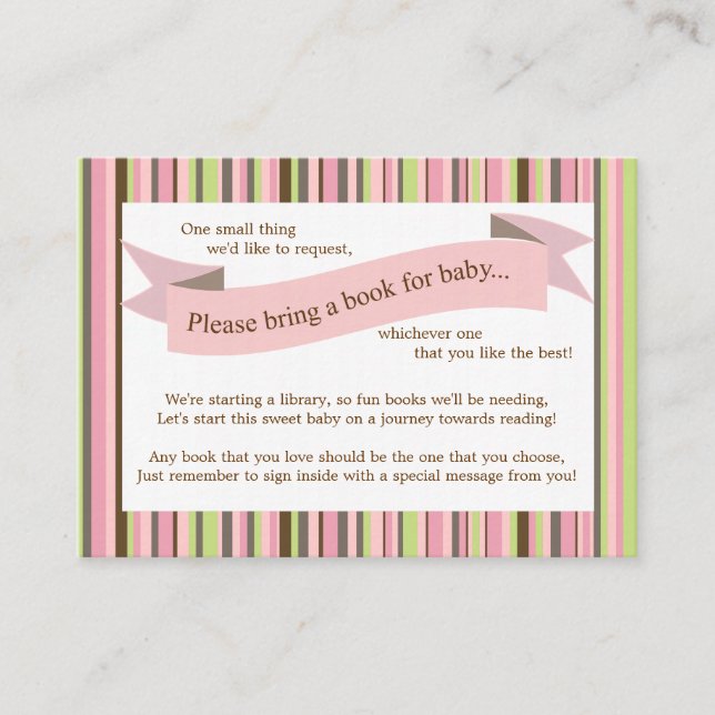 Pink Baby Shower Book Insert Request Card for Girl (Front)