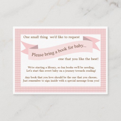Customizable Pink Baby Shower Book Insert Request Card for Girl Business Card Templates
