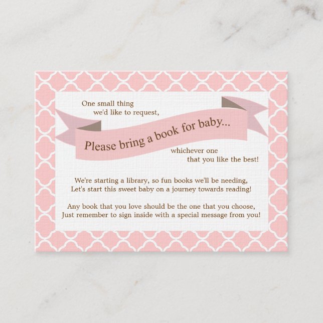 Pink Baby Shower Book Insert Request Card for Girl (Front)