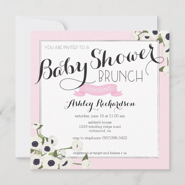 Pink Baby Shower Brunch Invitation (Front)