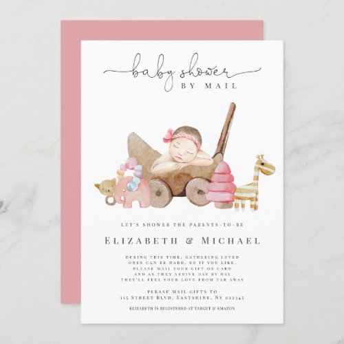  Pink Baby Shower By Mail Girl Boho Long Distance  Invitation