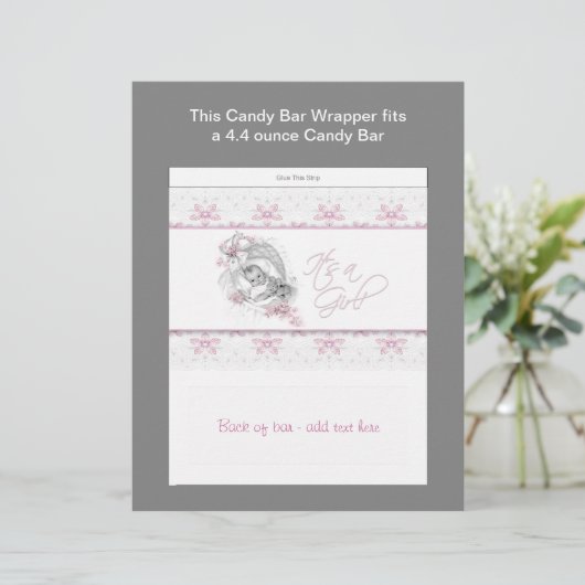 Pink Baby Shower Candy Bar Wrapper (Standing Front)