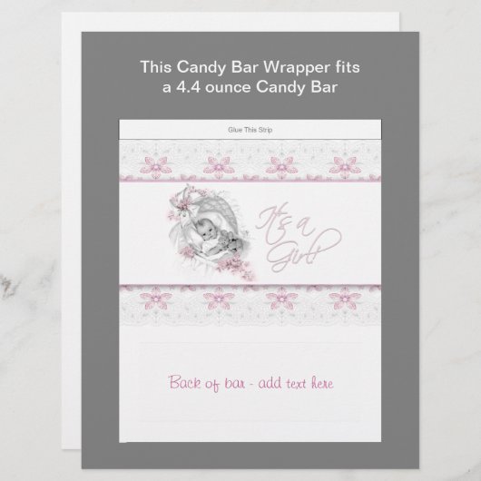 Pink Baby Shower Candy Bar Wrapper (Front/Back)