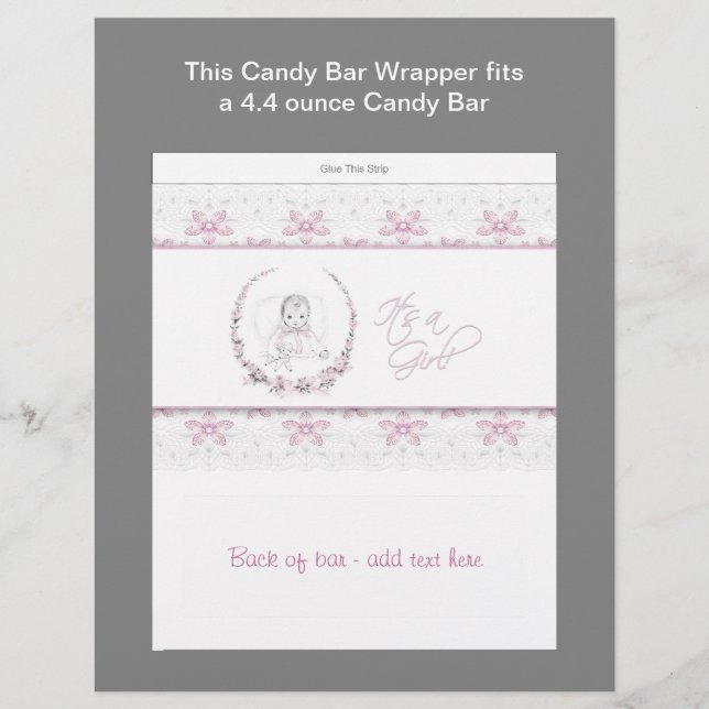 Pink Baby Shower Candy Bar Wrapper (Front)