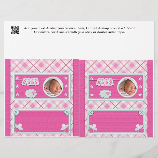 Pink Baby shower Candy Bar Wrappers Party Favors (Front)