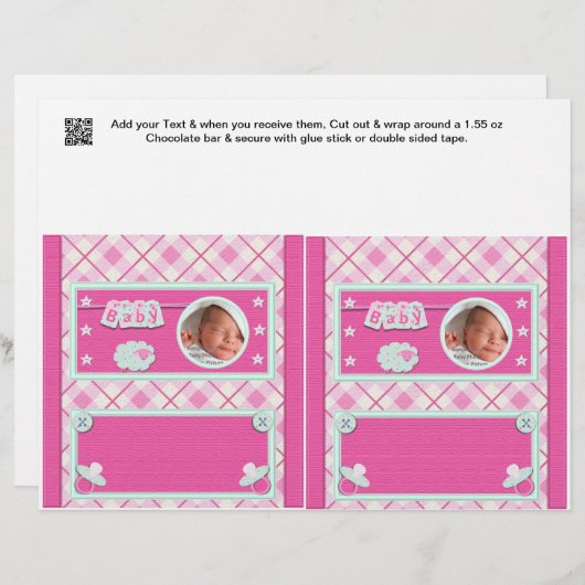 Pink Baby shower Candy Bar Wrappers Party Favors (Front/Back)