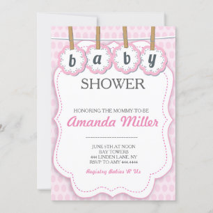 Pink Baby Shower clothespin invitations