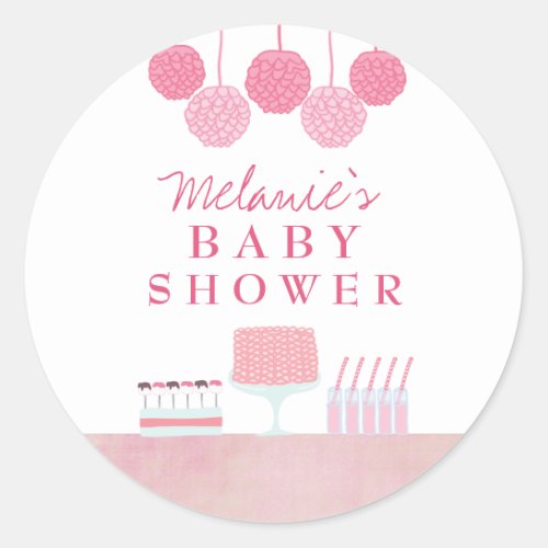 Pink Baby Shower Dessert Table Tag Label Sticker