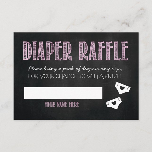 Pink Baby Shower Diaper Raffle Ticket Enclosure Card (Front)