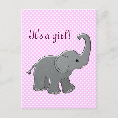 pink baby shower elephant announcement postcard
