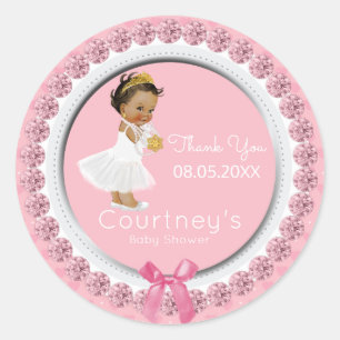 Pink Baby Shower Ethnic Princess Shower Favor Classic Round Sticker
