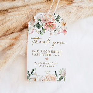 Pink Baby Shower Favor, Blush Floral Thank You Gift Tags