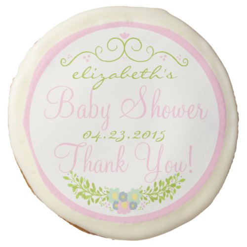 Pink Baby Shower_ Floral Wreath Guest Favor Sugar Cookie