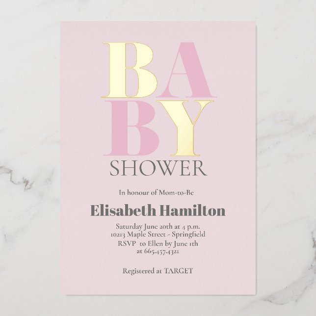 Pink Baby Shower Foil Invitation (Front)