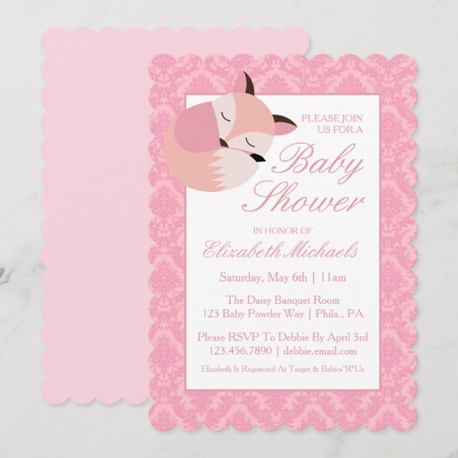 Pink Baby Shower Fox Invitation (Front/Back)