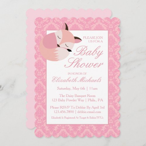 Pink Baby Shower Fox Invitation