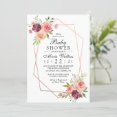 Pink Baby Shower Geometric Rose Gold Floral Invitation (Standing Front)