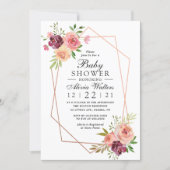 Pink Baby Shower Geometric Rose Gold Floral Invitation (Front)