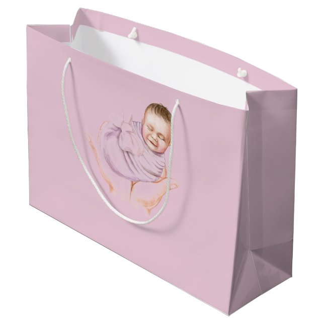 Pink Baby Shower Gift Bag - Personalized Name (Back Angled)